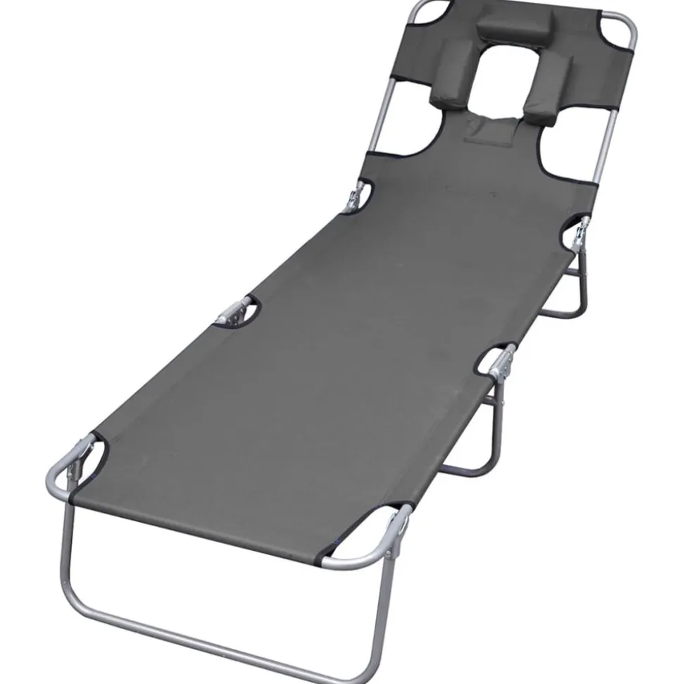 MAISON EXCLUSIVE - Chaise longue pliable et coussin de tête dossier réglable gris