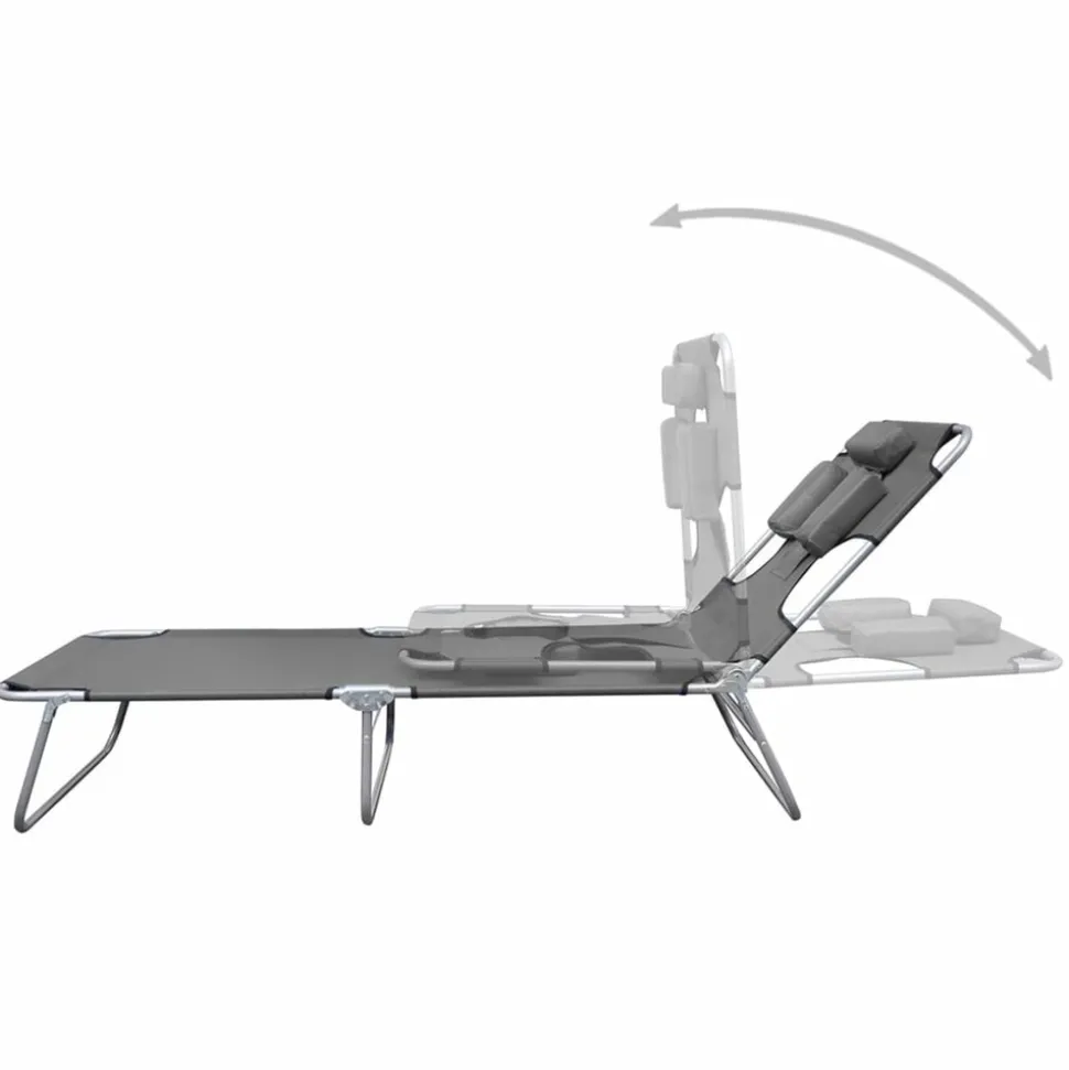 MAISON EXCLUSIVE - Chaise longue pliable et coussin de tête dossier réglable gris