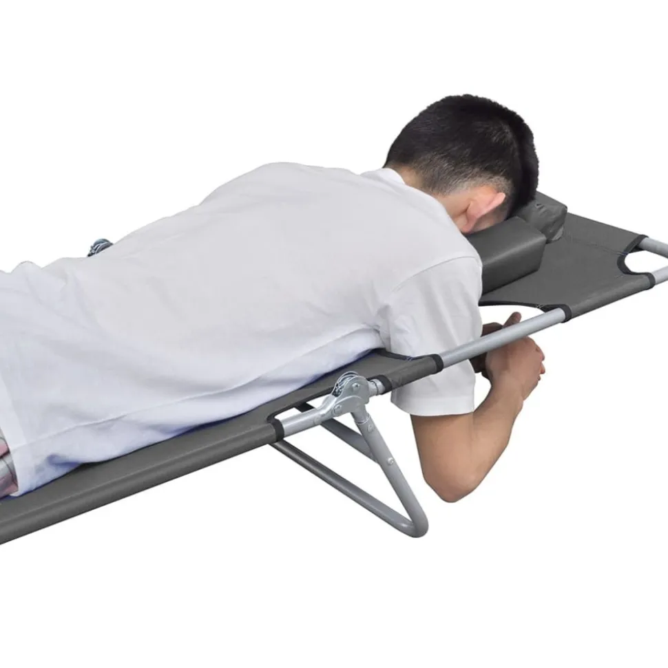 MAISON EXCLUSIVE - Chaise longue pliable et coussin de tête dossier réglable gris