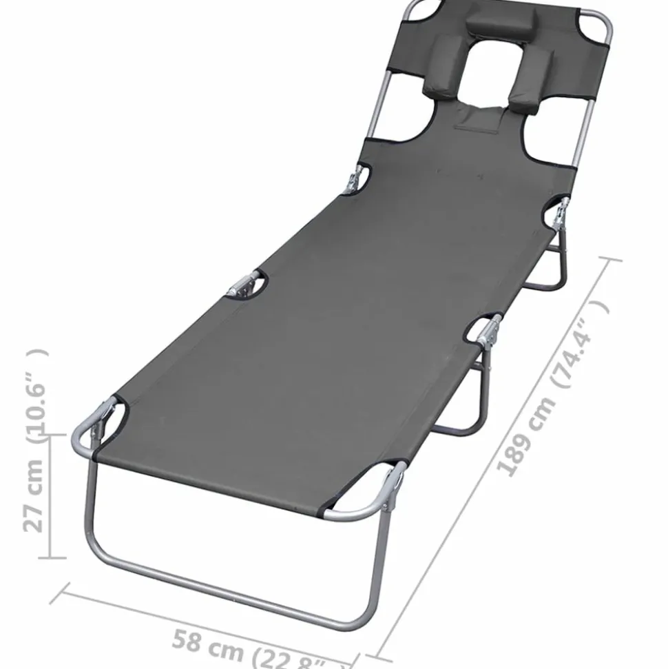 MAISON EXCLUSIVE - Chaise longue pliable et coussin de tête dossier réglable gris