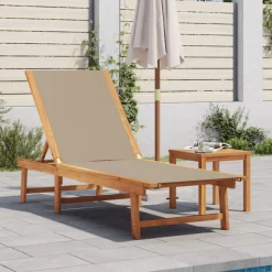 MAISON EXCLUSIVE - Chaise longue et table taupe bois d'acacia solide et textilène