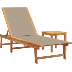 MAISON EXCLUSIVE - Chaise longue et table taupe bois d'acacia solide et textilène