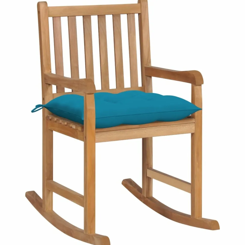 MAISON EXCLUSIVE - Chaise à bascule avec coussin bleu clair bois de teck solide