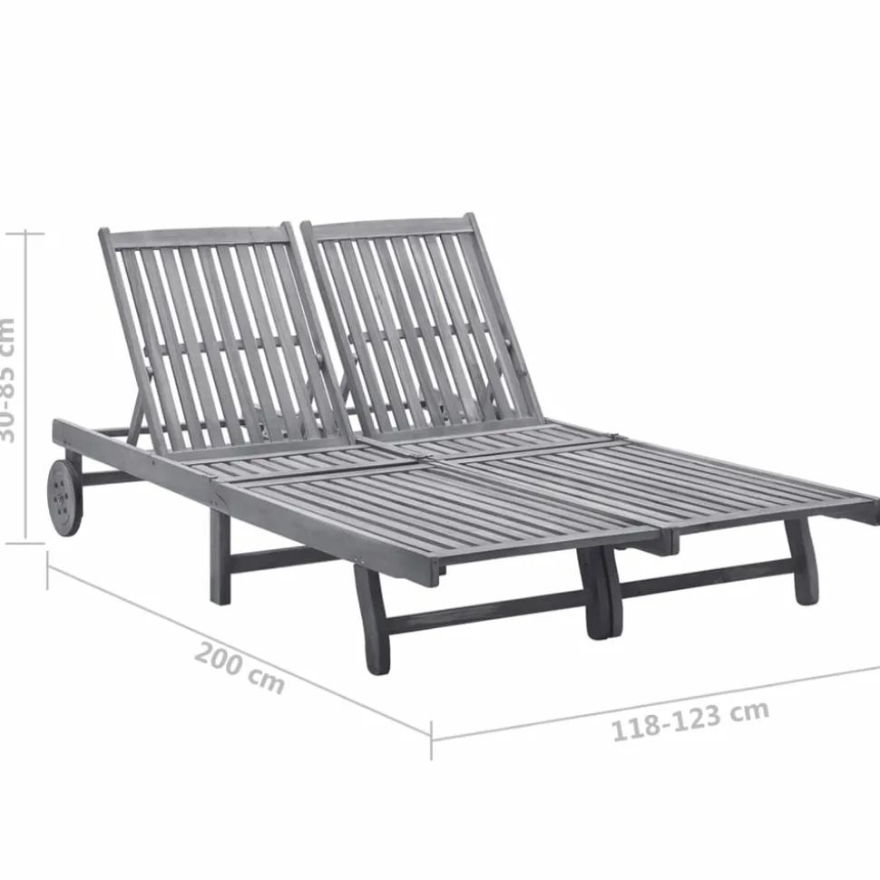 MAISON EXCLUSIVE - Chaise longue de jardin 2 places avec coussin gris acacia