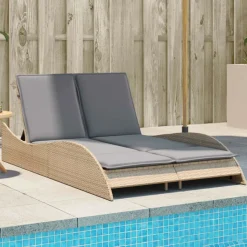 MAISON EXCLUSIVE - Chaise longue avec coussins beige 114x205x73 cm résine tressée