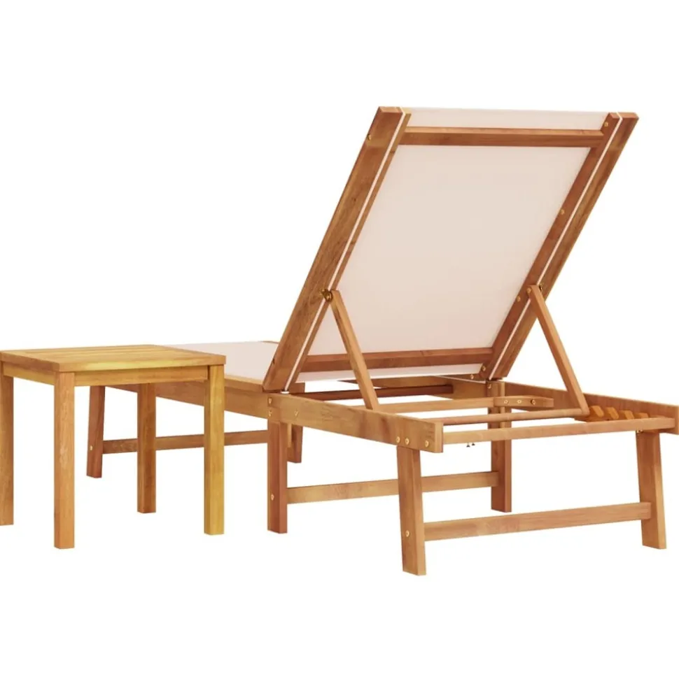 MAISON EXCLUSIVE - Chaise longue et table crème bois d'acacia solide et textilène