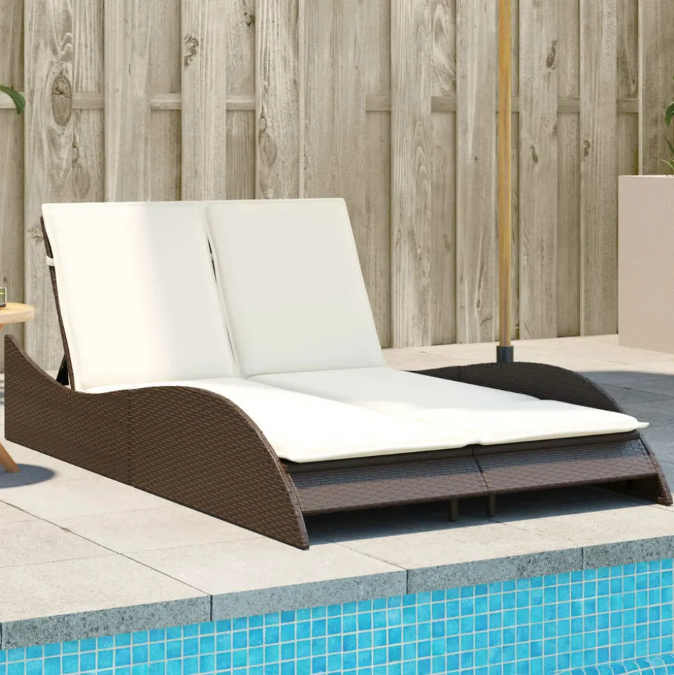 MAISON EXCLUSIVE - Chaise longue avec coussins marron 114x205x73 cm résine tressée