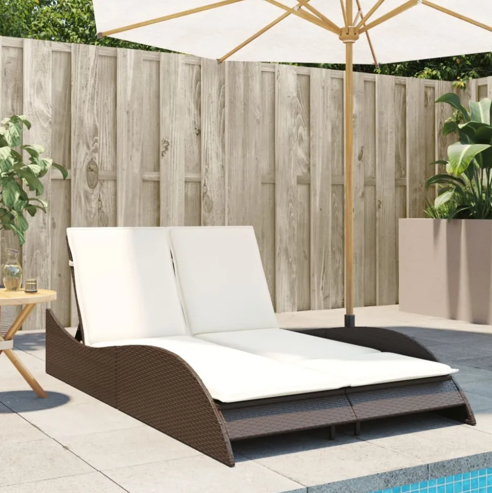 MAISON EXCLUSIVE - Chaise longue avec coussins marron 114x205x73 cm résine tressée