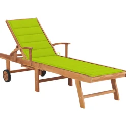 MAISON EXCLUSIVE - Chaise longue avec coussin vert vif bois de teck solide
