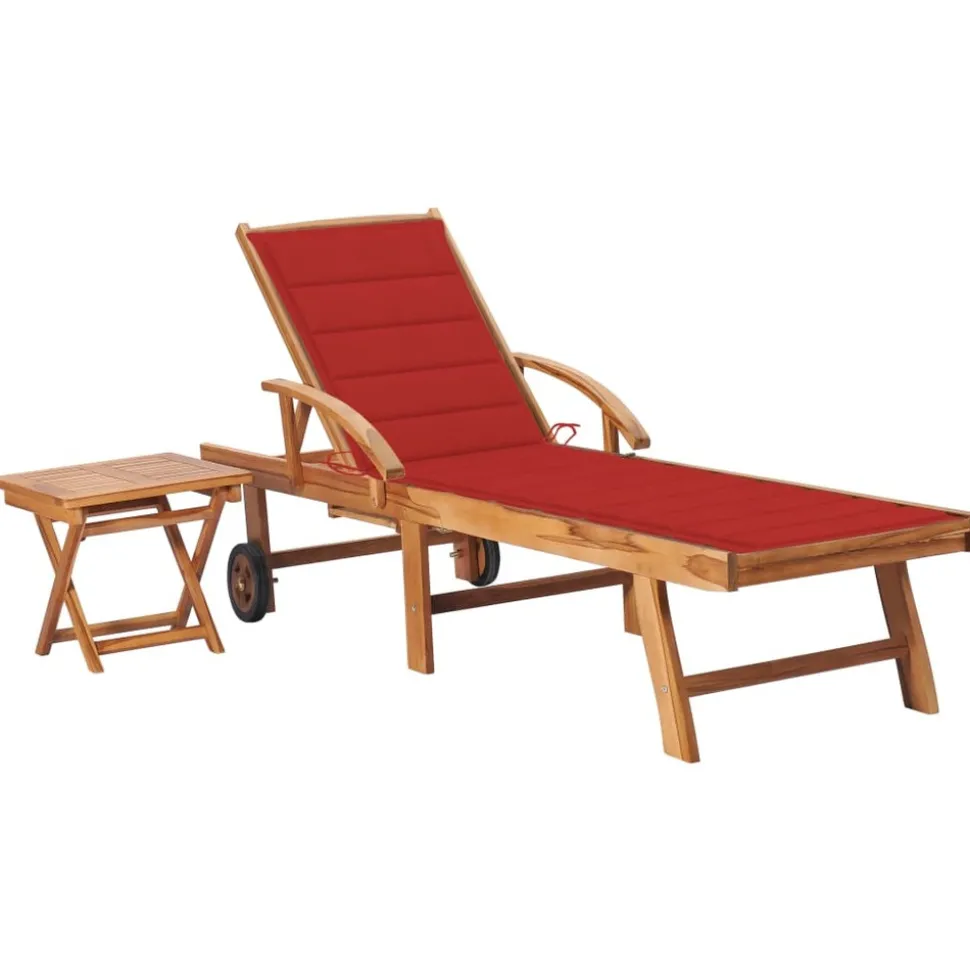 MAISON EXCLUSIVE - Chaise longue avec table et coussin bois de teck solide