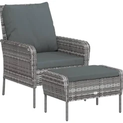 MAISON EXCLUSIVE - Chaise de jardin avec tabouret gris résine tressée