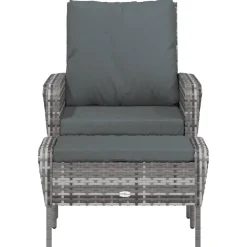 MAISON EXCLUSIVE - Chaise de jardin avec tabouret gris résine tressée