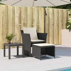 MAISON EXCLUSIVE - Chaise de jardin avec tabouret noir résine tressée