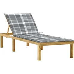 MAISON EXCLUSIVE - Chaise longue avec coussin carreaux gris bois de pin imprégné