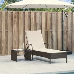 MAISON EXCLUSIVE - Chaise longue avec roues et coussin noir résine tressée