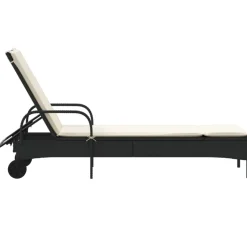 MAISON EXCLUSIVE - Chaise longue avec roues et coussin noir résine tressée