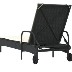 MAISON EXCLUSIVE - Chaise longue avec roues et coussin noir résine tressée