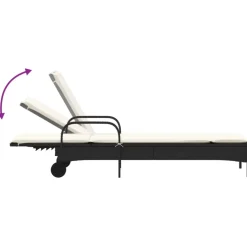 MAISON EXCLUSIVE - Chaise longue avec roues et coussin noir résine tressée