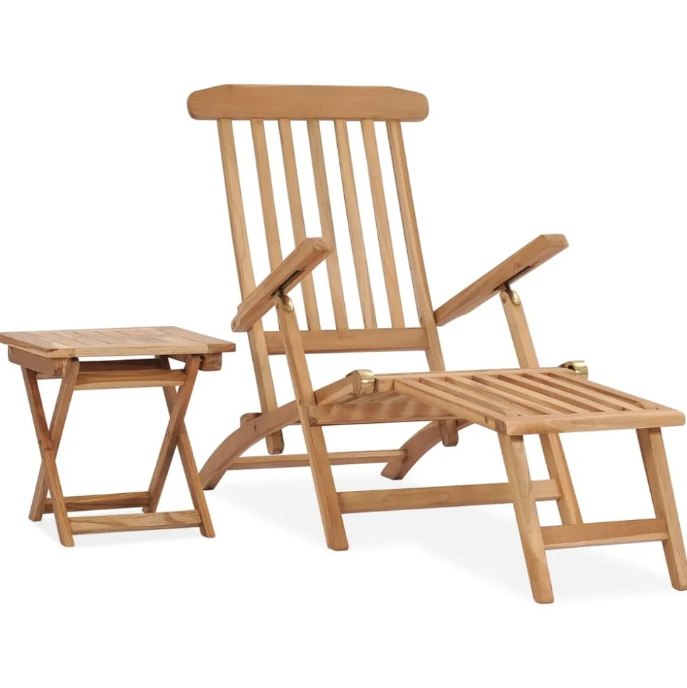 MAISON EXCLUSIVE - Chaise longue de jardin avec repose-pied et table bois de teck