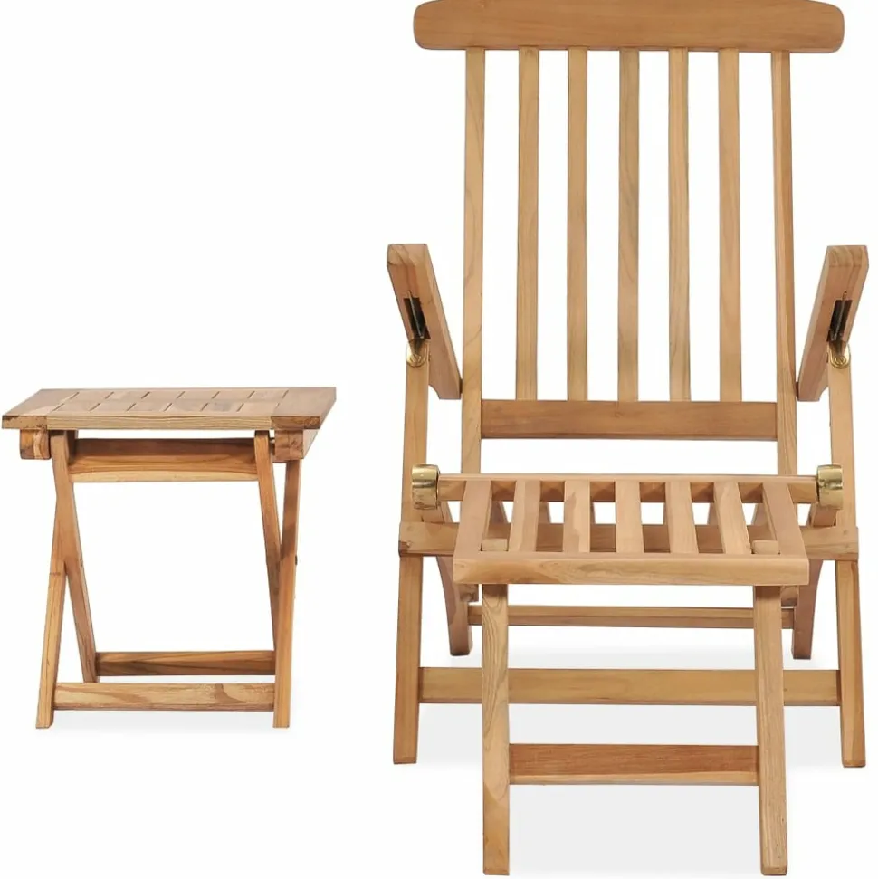 MAISON EXCLUSIVE - Chaise longue de jardin avec repose-pied et table bois de teck