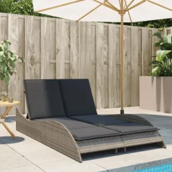 MAISON EXCLUSIVE - Chaise longue avec coussins gris 114x205x73 cm résine tressée