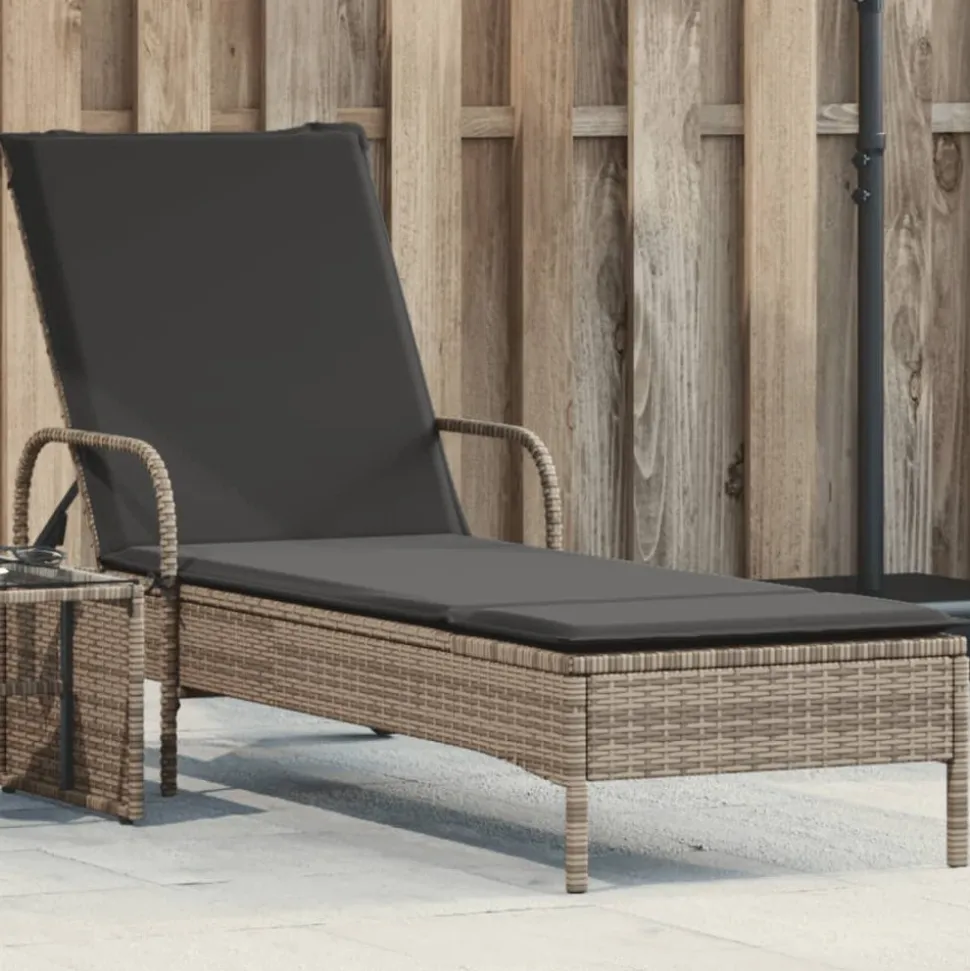 MAISON EXCLUSIVE - Chaise longue avec roues et coussin gris résine tressée