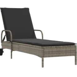MAISON EXCLUSIVE - Chaise longue avec roues et coussin gris résine tressée