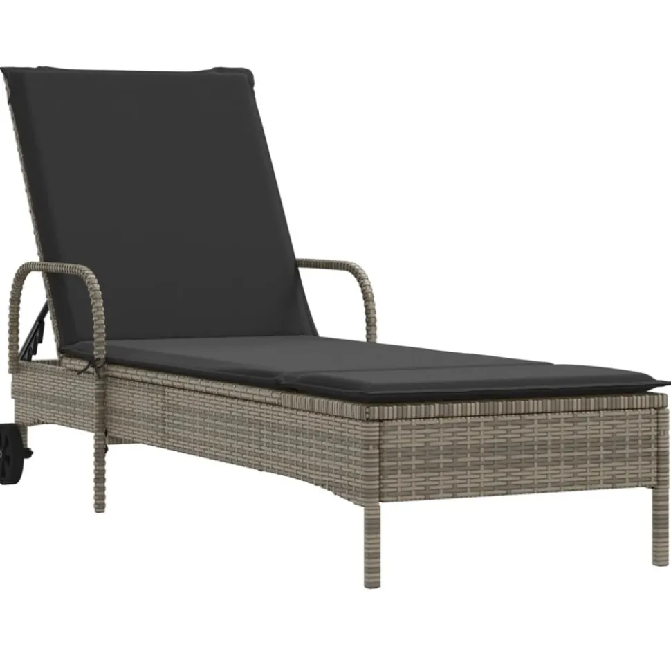MAISON EXCLUSIVE - Chaise longue avec roues et coussin gris résine tressée