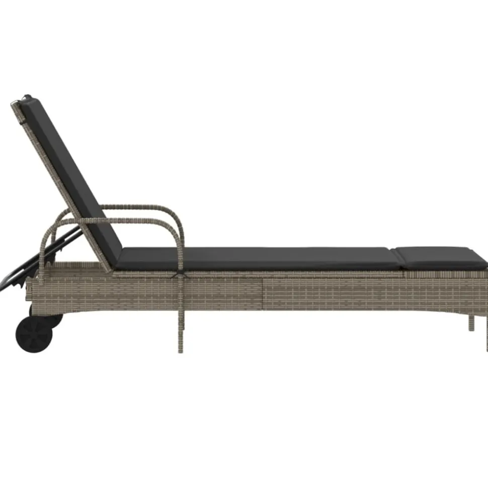 MAISON EXCLUSIVE - Chaise longue avec roues et coussin gris résine tressée