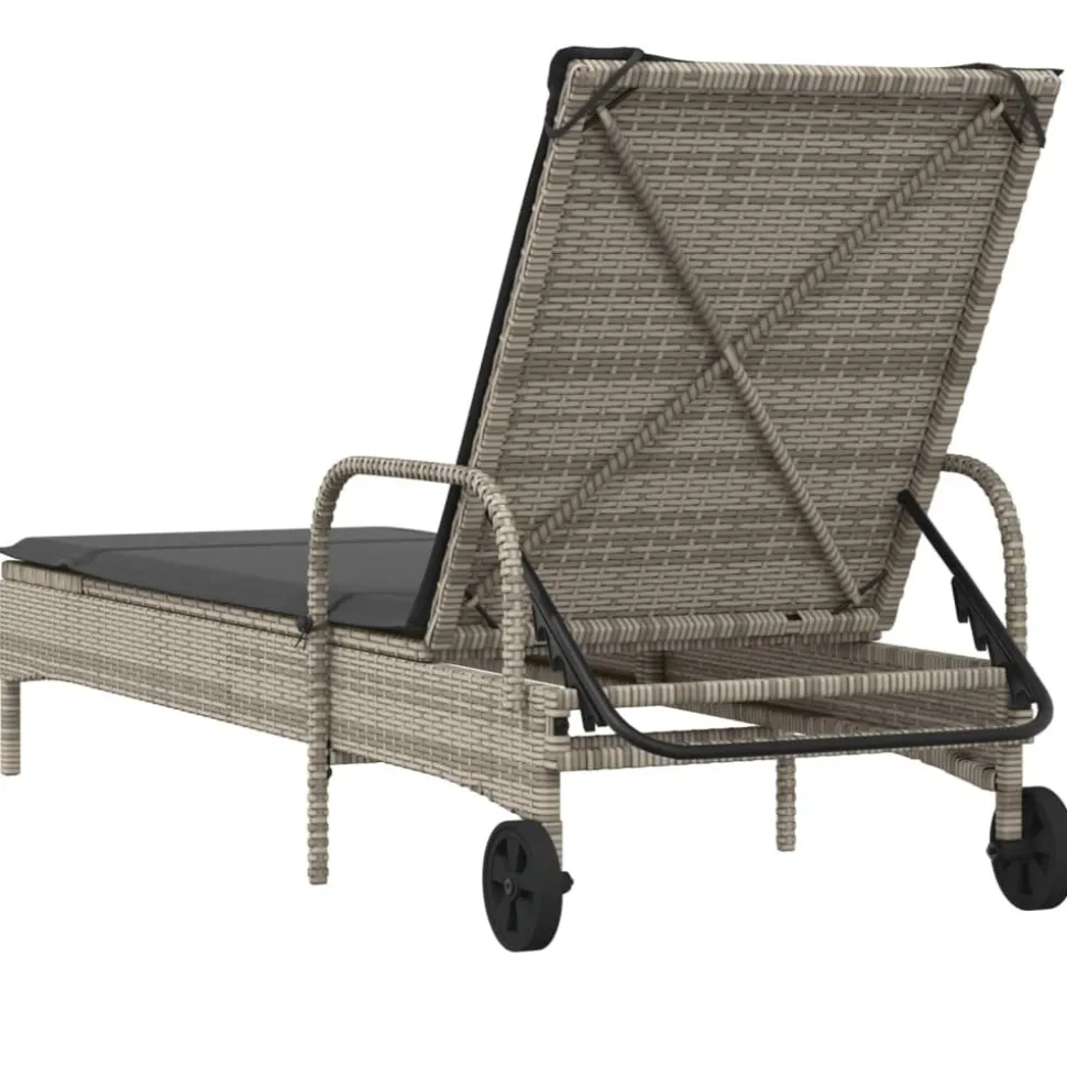 MAISON EXCLUSIVE - Chaise longue avec roues et coussin gris résine tressée