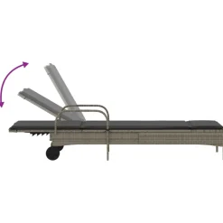 MAISON EXCLUSIVE - Chaise longue avec roues et coussin gris résine tressée