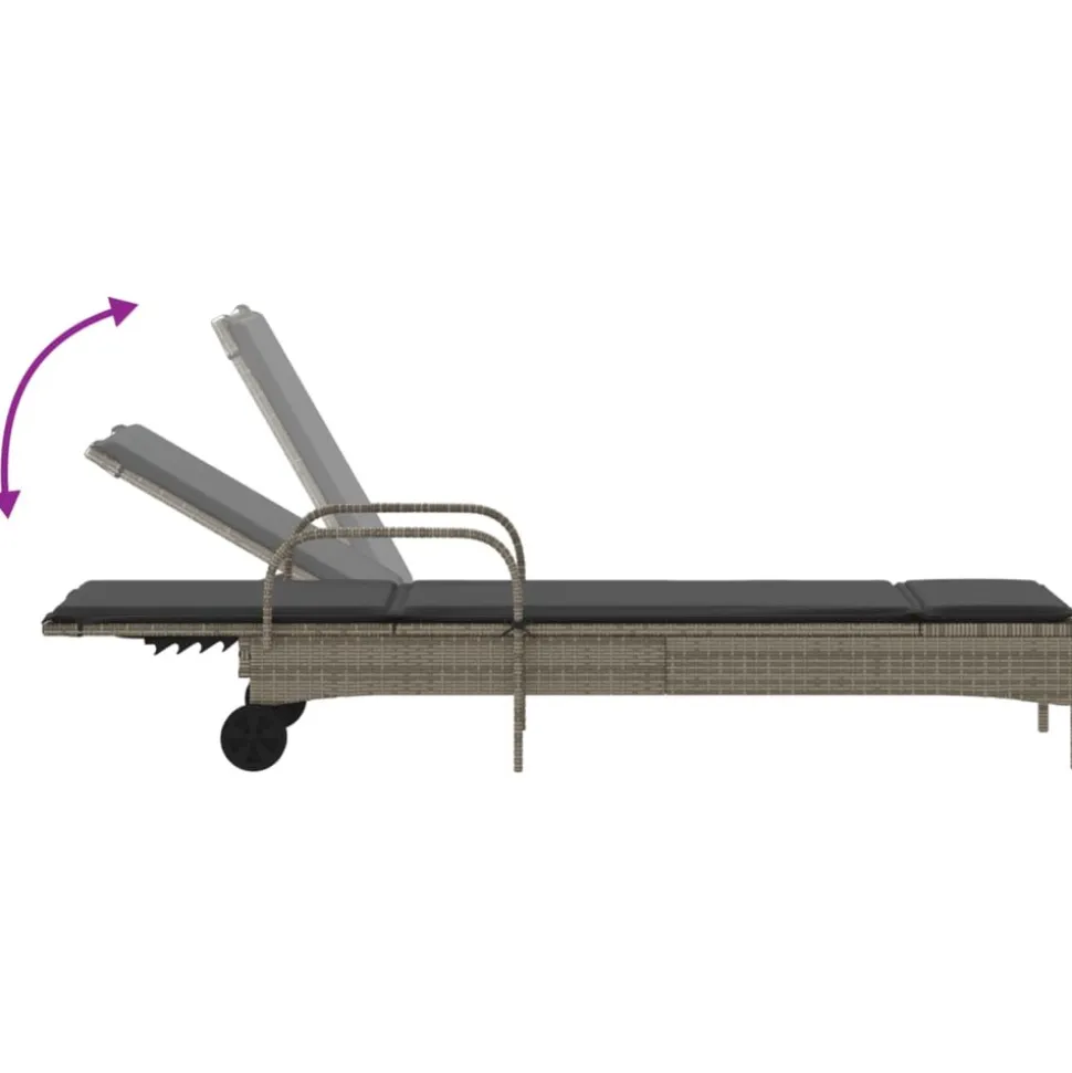 MAISON EXCLUSIVE - Chaise longue avec roues et coussin gris résine tressée