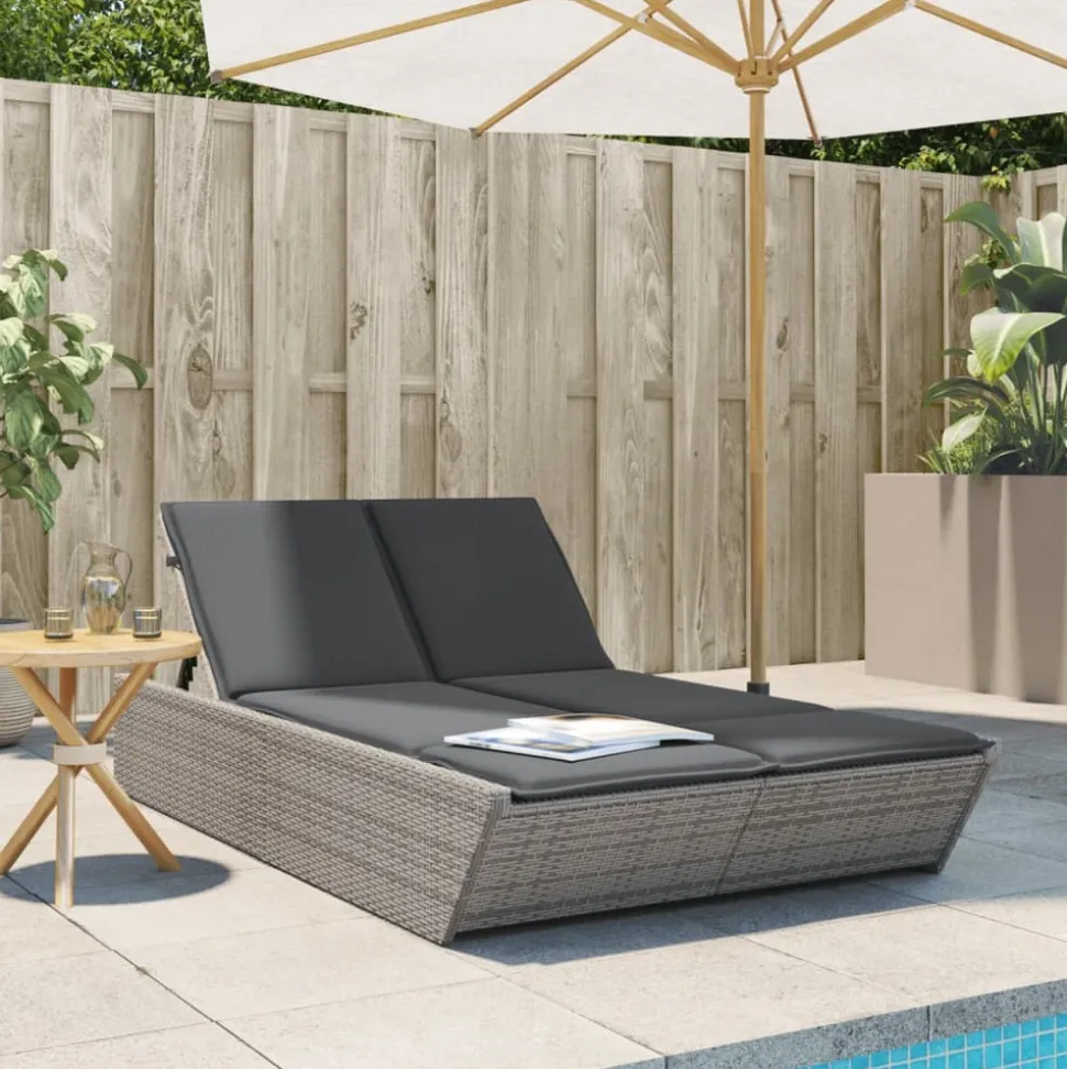 MAISON EXCLUSIVE - Chaise longue double avec coussins gris résine tressée