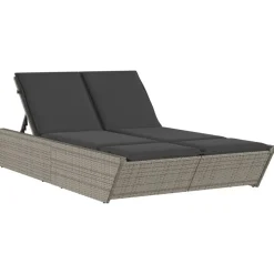 MAISON EXCLUSIVE - Chaise longue double avec coussins gris résine tressée