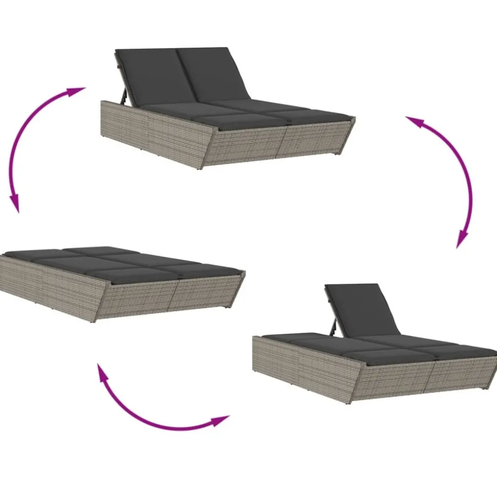 MAISON EXCLUSIVE - Chaise longue double avec coussins gris résine tressée