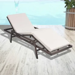 MAISON EXCLUSIVE - Chaise longue avec coussin résine tressée marron