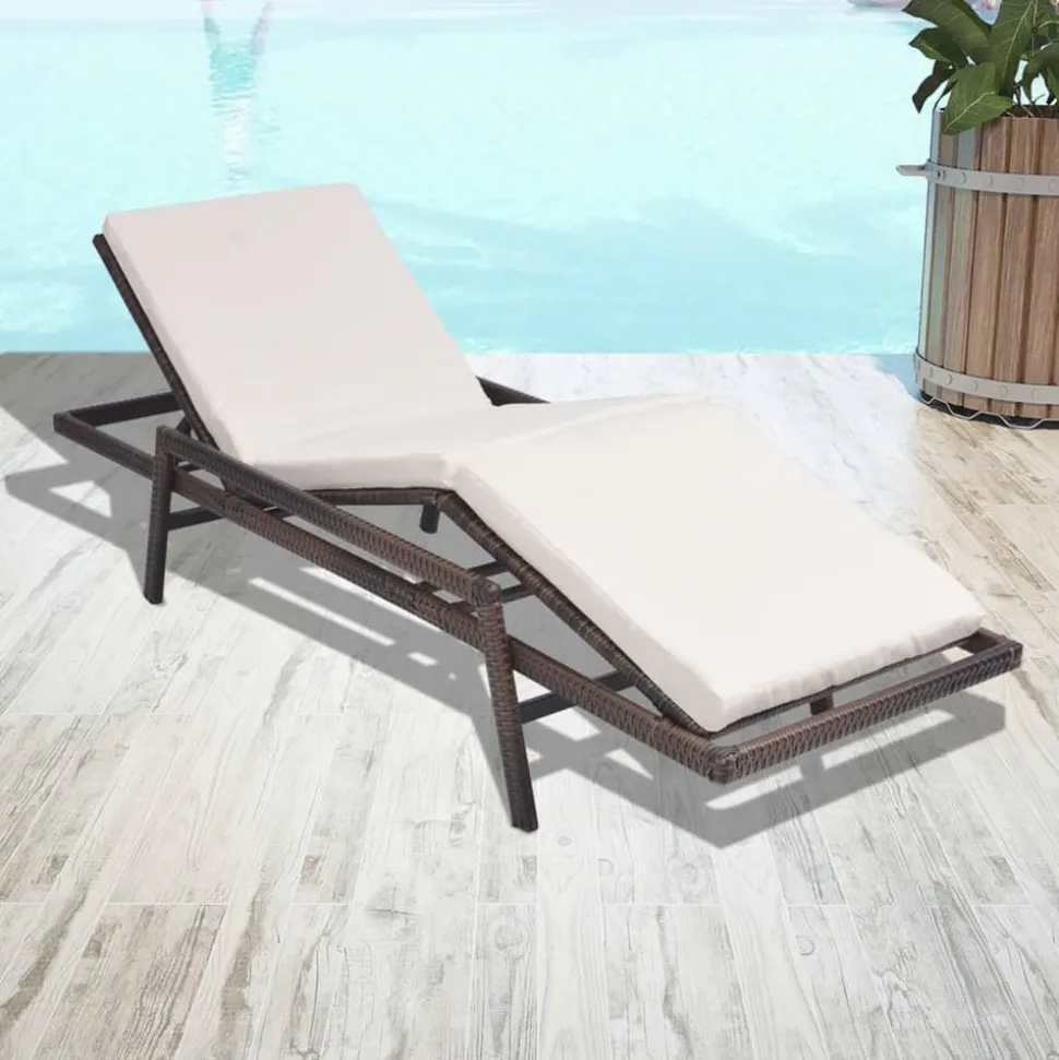 MAISON EXCLUSIVE - Chaise longue avec coussin résine tressée marron