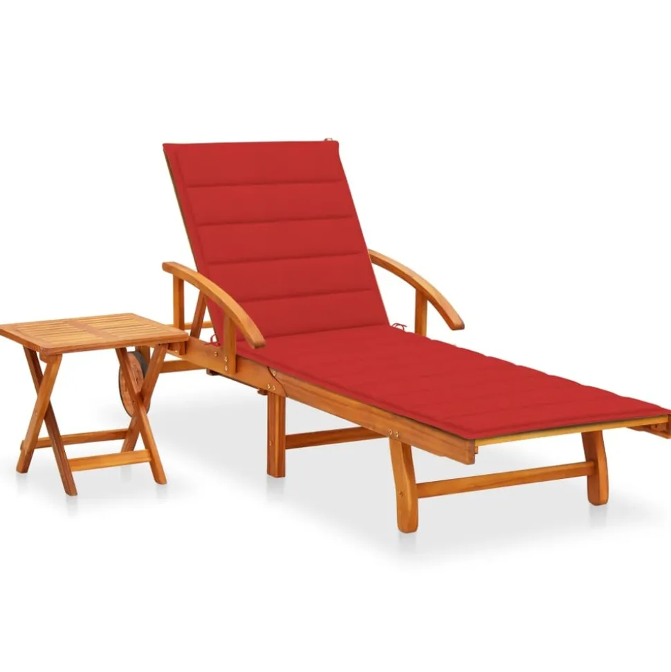 MAISON EXCLUSIVE - Chaise longue de jardin avec table et coussin bois d'acacia