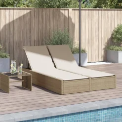 MAISON EXCLUSIVE - Chaise longue double avec coussins beige résine tressée