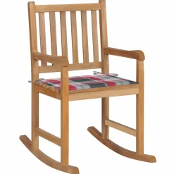 MAISON EXCLUSIVE - Chaise à bascule avec coussin à carreaux rouges bois de teck