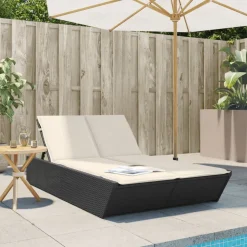 MAISON EXCLUSIVE - Chaise longue double avec coussins noir résine tressée