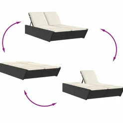 MAISON EXCLUSIVE - Chaise longue double avec coussins noir résine tressée