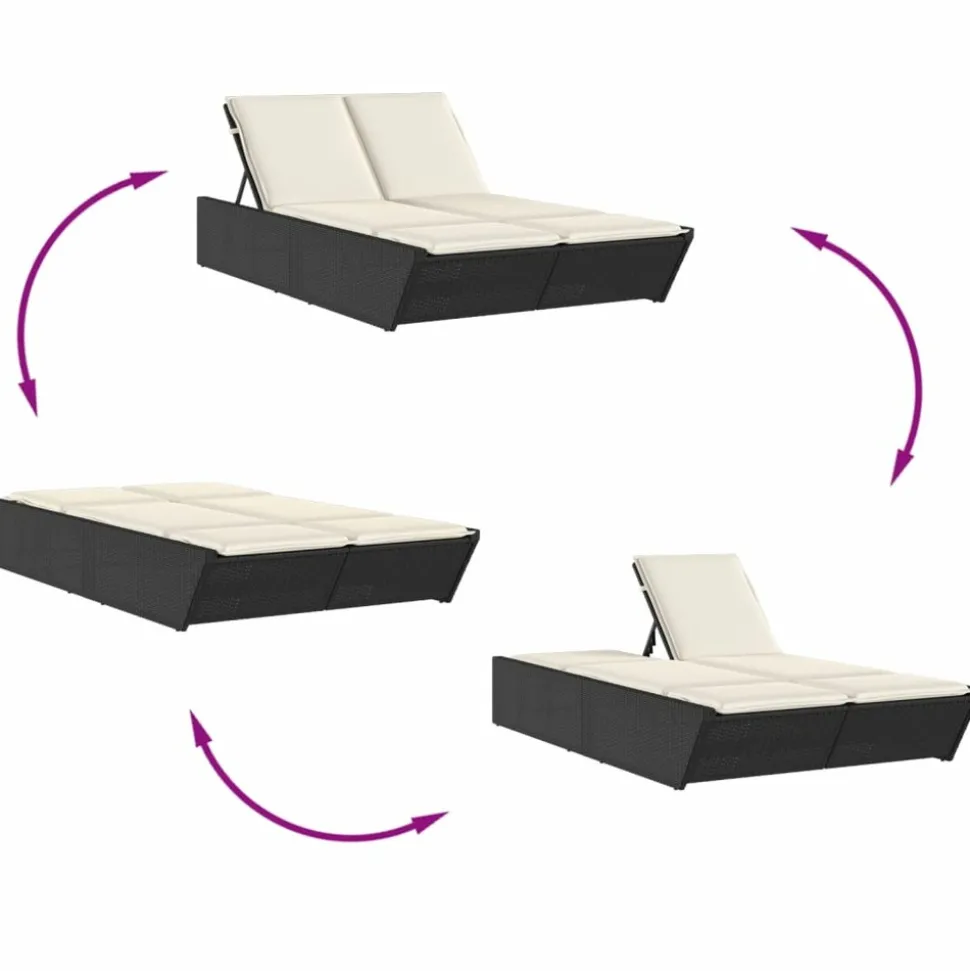 MAISON EXCLUSIVE - Chaise longue double avec coussins noir résine tressée