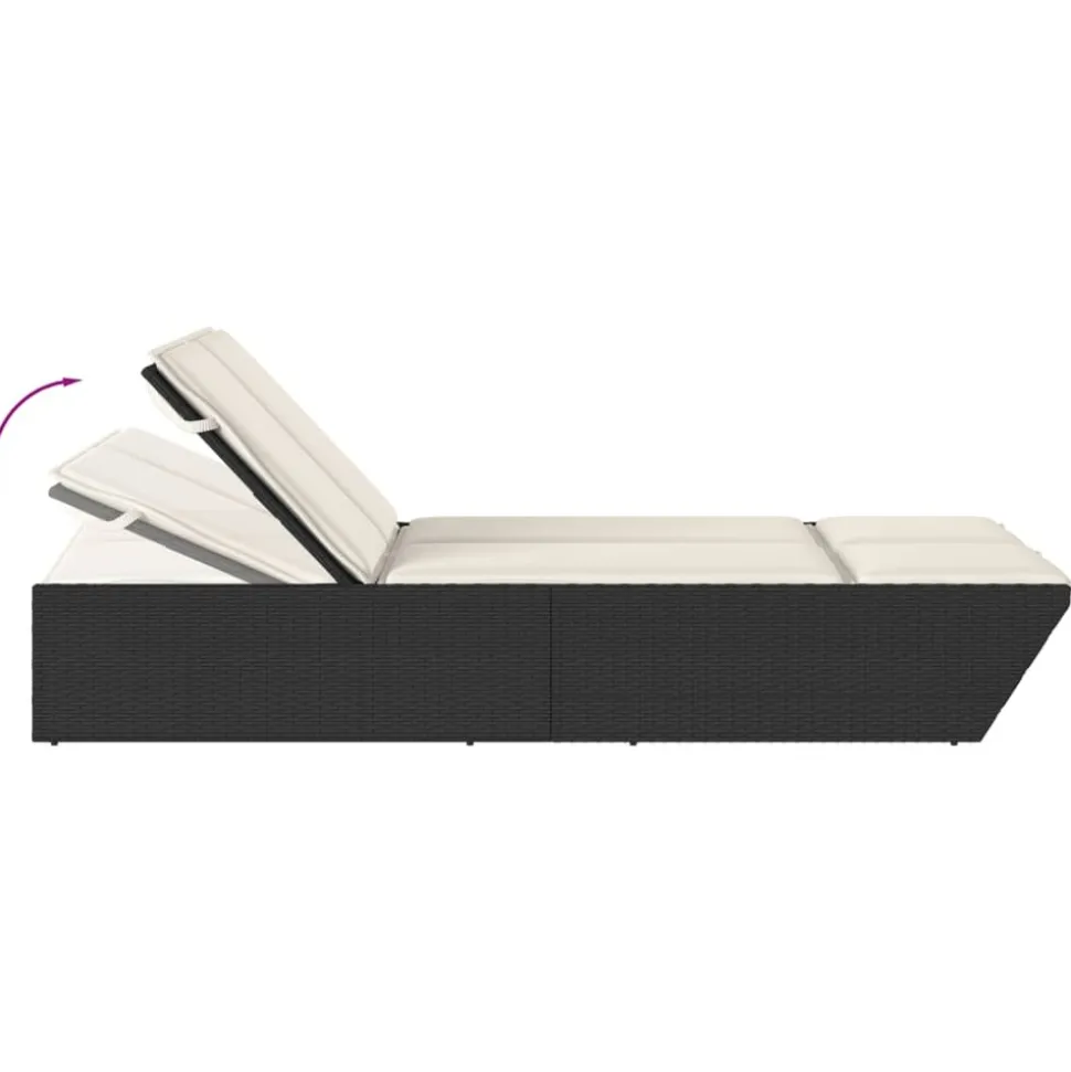 MAISON EXCLUSIVE - Chaise longue double avec coussins noir résine tressée