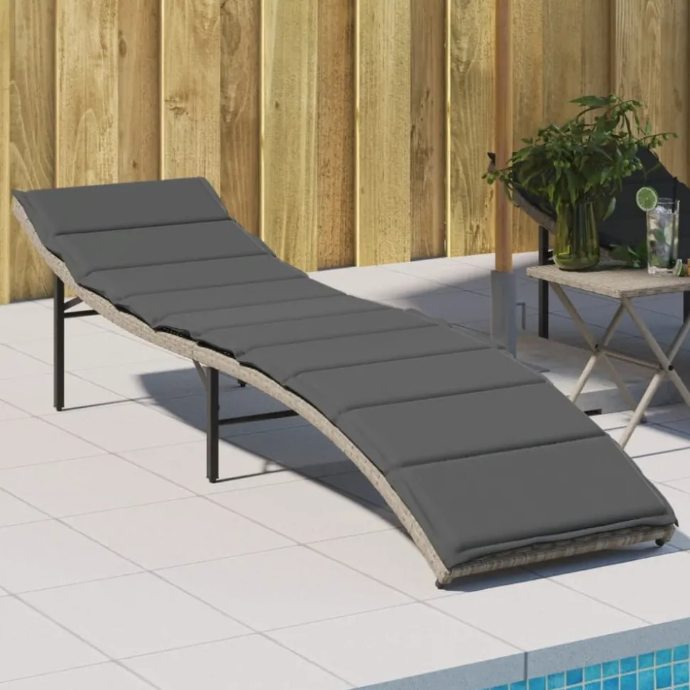 MAISON EXCLUSIVE - Chaise longue et coussin gris clair 55x199x50 cm résine tressée