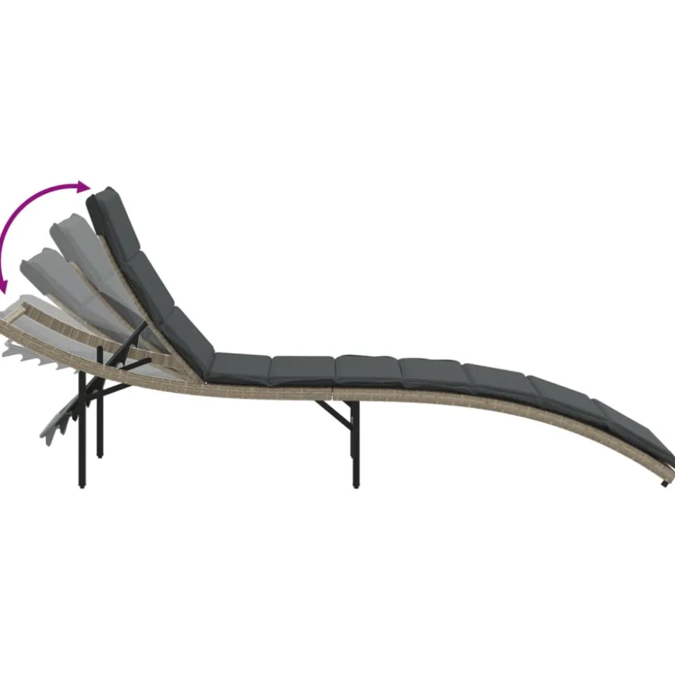 MAISON EXCLUSIVE - Chaise longue et coussin gris clair 55x199x50 cm résine tressée