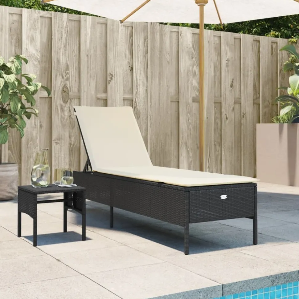 MAISON EXCLUSIVE - Chaise longue avec table et coussin noir résine tressée