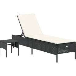 MAISON EXCLUSIVE - Chaise longue avec table et coussin noir résine tressée