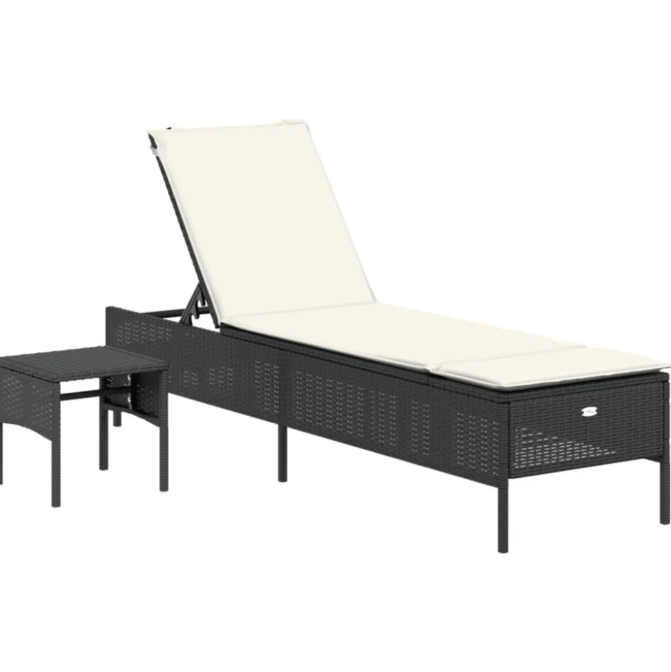 MAISON EXCLUSIVE - Chaise longue avec table et coussin noir résine tressée