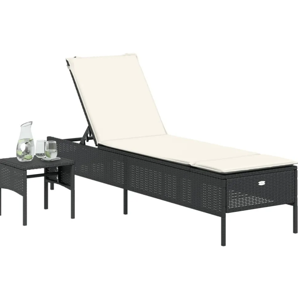 MAISON EXCLUSIVE - Chaise longue avec table et coussin noir résine tressée
